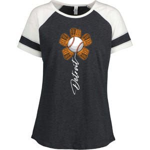 Detroit Baseball Flower Sports Fan Enza Ladies Jersey Colorblock Tee