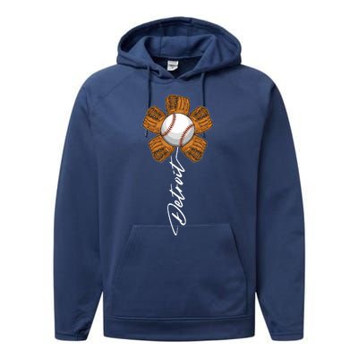 Detroit Baseball Flower Sports Fan Performance Fleece Hoodie