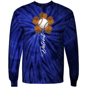 Detroit Baseball Flower Sports Fan Tie-Dye Long Sleeve Shirt