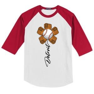 Detroit Baseball Flower Sports Fan Kids Colorblock Raglan Jersey