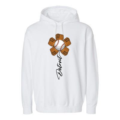 Detroit Baseball Flower Sports Fan Garment-Dyed Fleece Hoodie