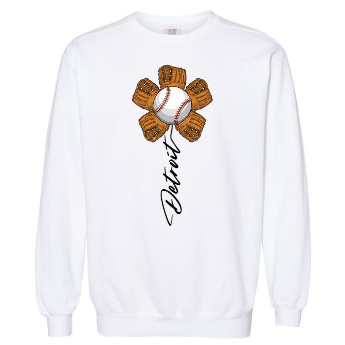 Detroit Baseball Flower Sports Fan Garment-Dyed Sweatshirt