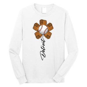 Detroit Baseball Flower Sports Fan Long Sleeve Shirt