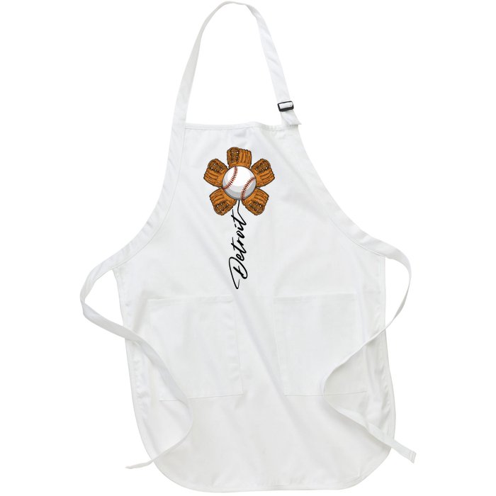 Detroit Baseball Flower Sports Fan Full-Length Apron With Pockets