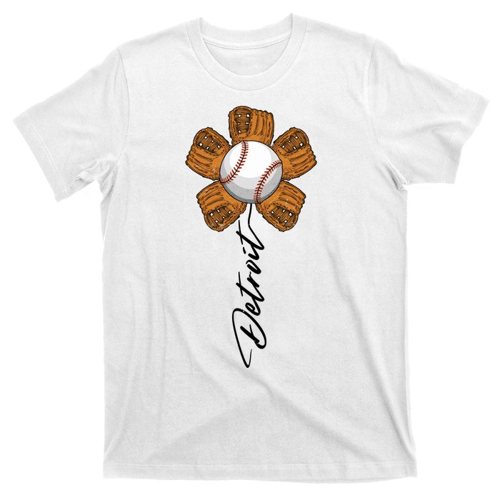 Detroit Baseball Flower Sports Fan T-Shirt