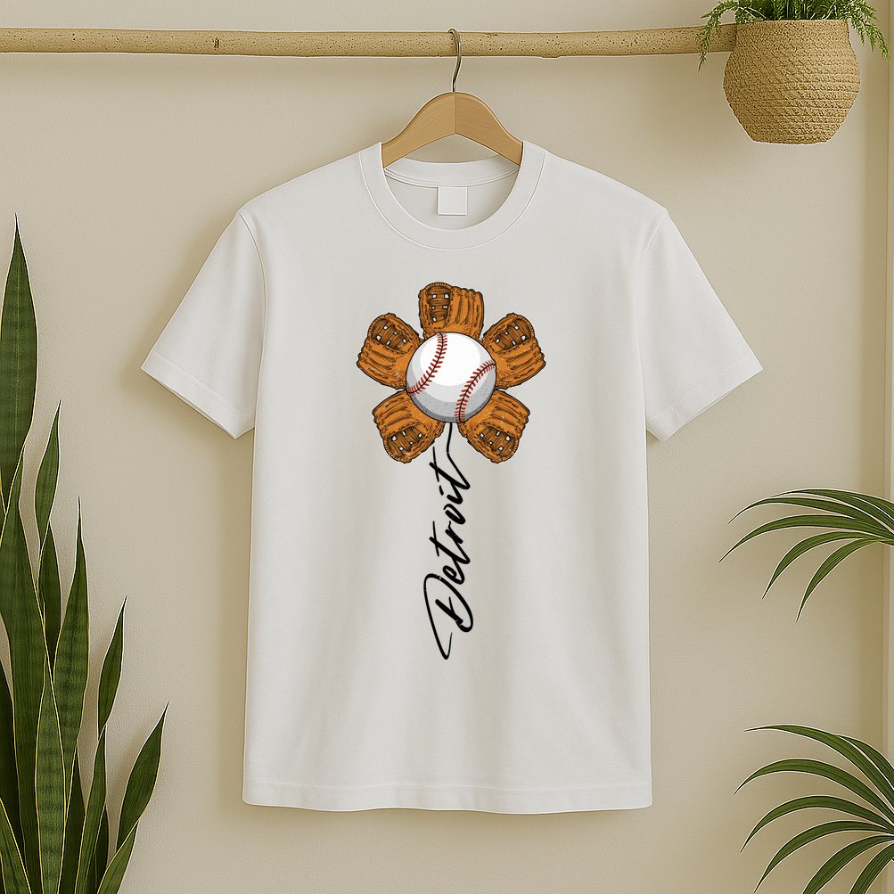 Detroit Baseball Flower Sports Fan T-Shirt