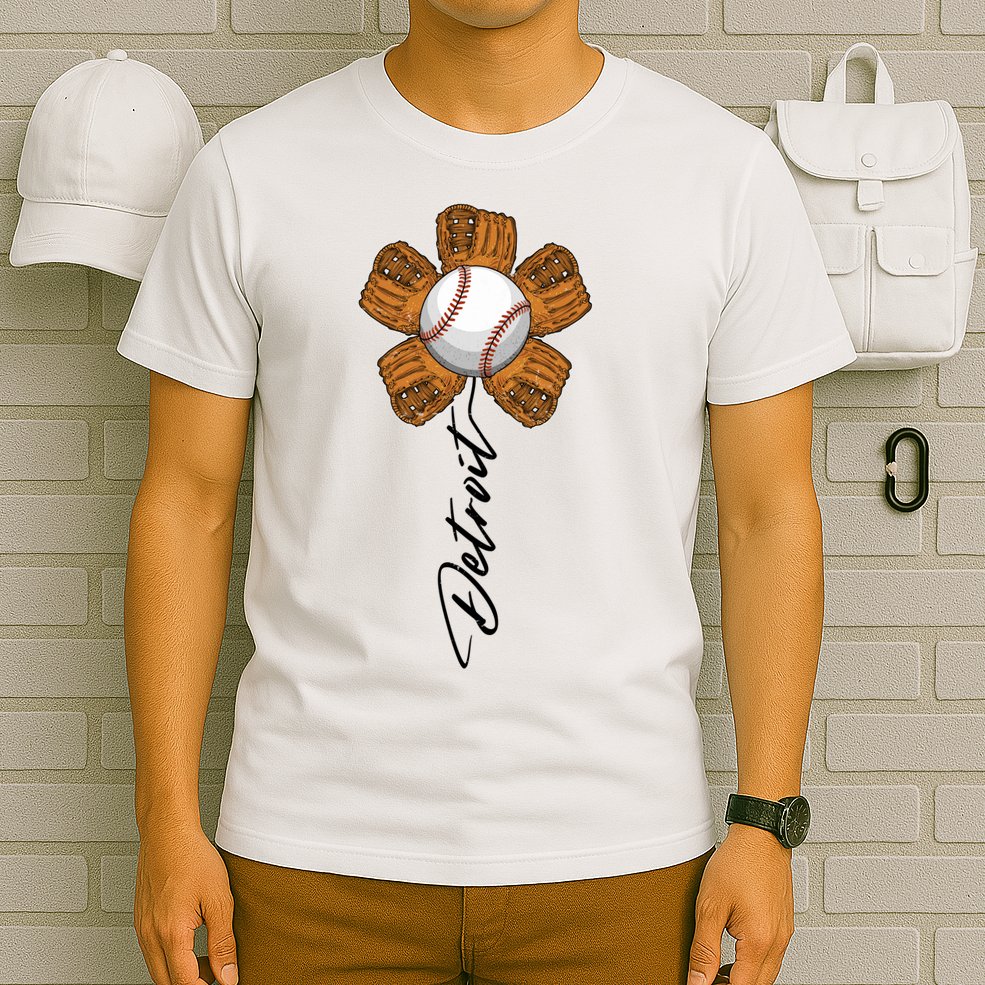 Detroit Baseball Flower Sports Fan T-Shirt