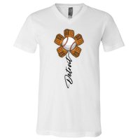 Detroit Baseball Flower Sports Fan V-Neck T-Shirt