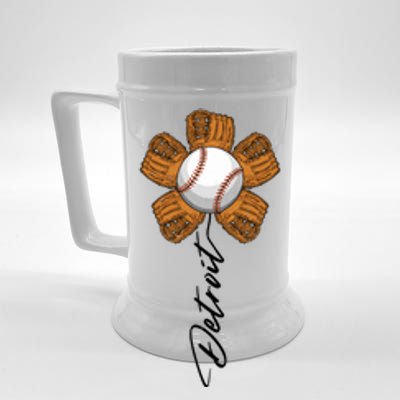 Detroit Baseball Flower Sports Fan Beer Stein