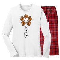 Detroit Baseball Flower Sports Fan Women's Long Sleeve Flannel Pajama Set 