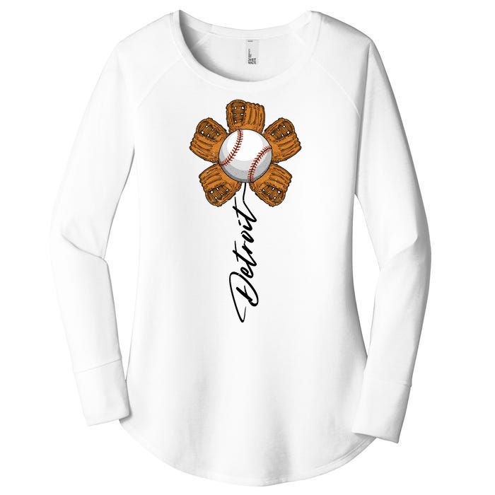 Detroit Baseball Flower Sports Fan Women's Perfect Tri Tunic Long Sleeve Shirt