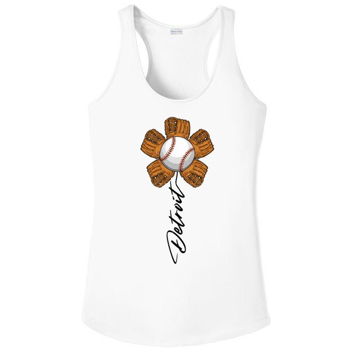 Detroit Baseball Flower Sports Fan Ladies PosiCharge Competitor Racerback Tank