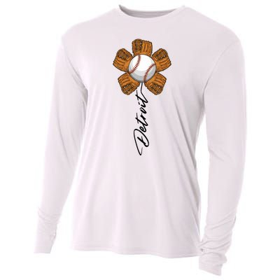 Detroit Baseball Flower Sports Fan Cooling Performance Long Sleeve Crew