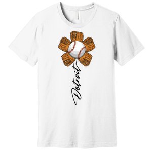 Detroit Baseball Flower Sports Fan Premium T-Shirt