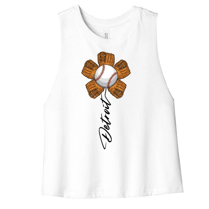 Detroit Baseball Flower Sports Fan Women's Racerback Cropped Tank