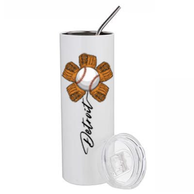 Detroit Baseball Flower Sports Fan Stainless Steel Tumbler