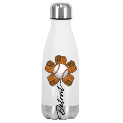 Detroit Baseball Flower Sports Fan Stainless Steel Insulated Water Bottle