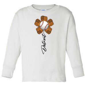 Detroit Baseball Flower Sports Fan Toddler Long Sleeve Shirt