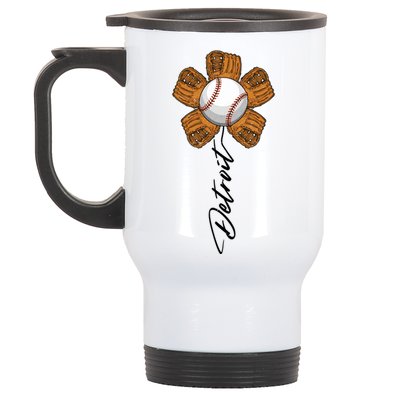 Detroit Baseball Flower Sports Fan Stainless Steel Travel Mug