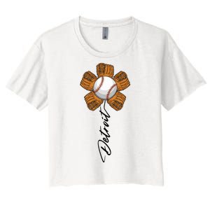 Detroit Baseball Flower Sports Fan Women's Crop Top Tee