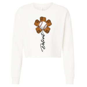 Detroit Baseball Flower Sports Fan Cropped Pullover Crew