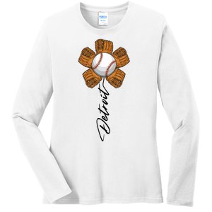 Detroit Baseball Flower Sports Fan Ladies Long Sleeve Shirt