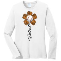 Detroit Baseball Flower Sports Fan Ladies Long Sleeve Shirt