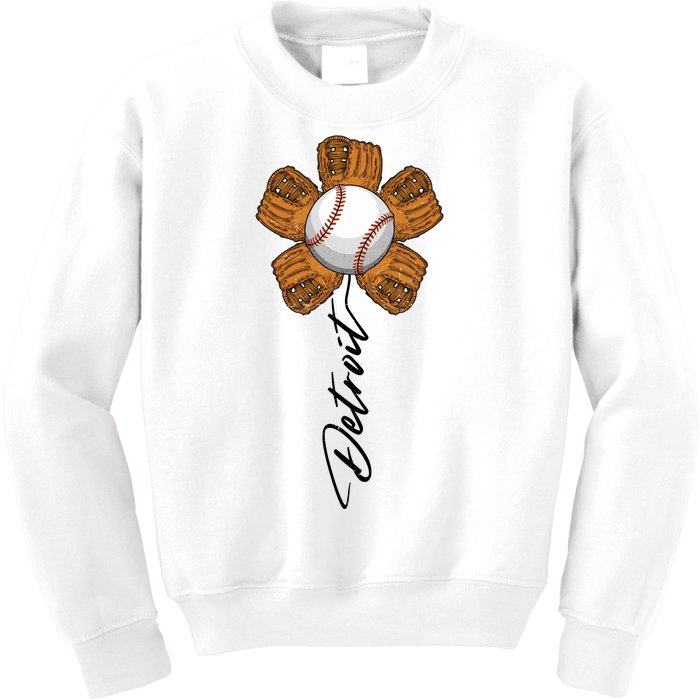 Detroit Baseball Flower Sports Fan Kids Sweatshirt