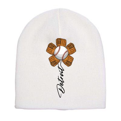 Detroit Baseball Flower Sports Fan Short Acrylic Beanie