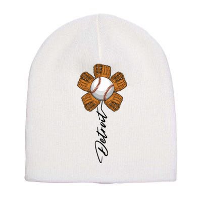 Detroit Baseball Flower Sports Fan Short Acrylic Beanie