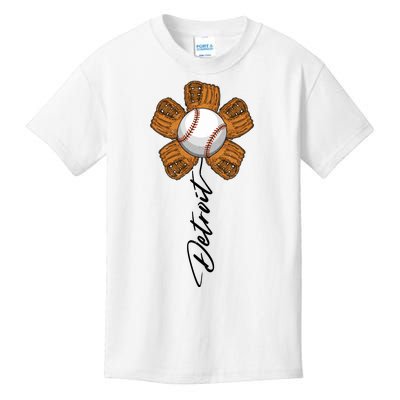 Detroit Baseball Flower Sports Fan Kids T-Shirt