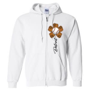 Detroit Baseball Flower Sports Fan Full Zip Hoodie