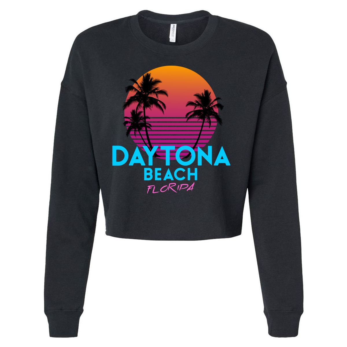 Daytona Beach Florida Retro 80s Gift Cropped Pullover Crew