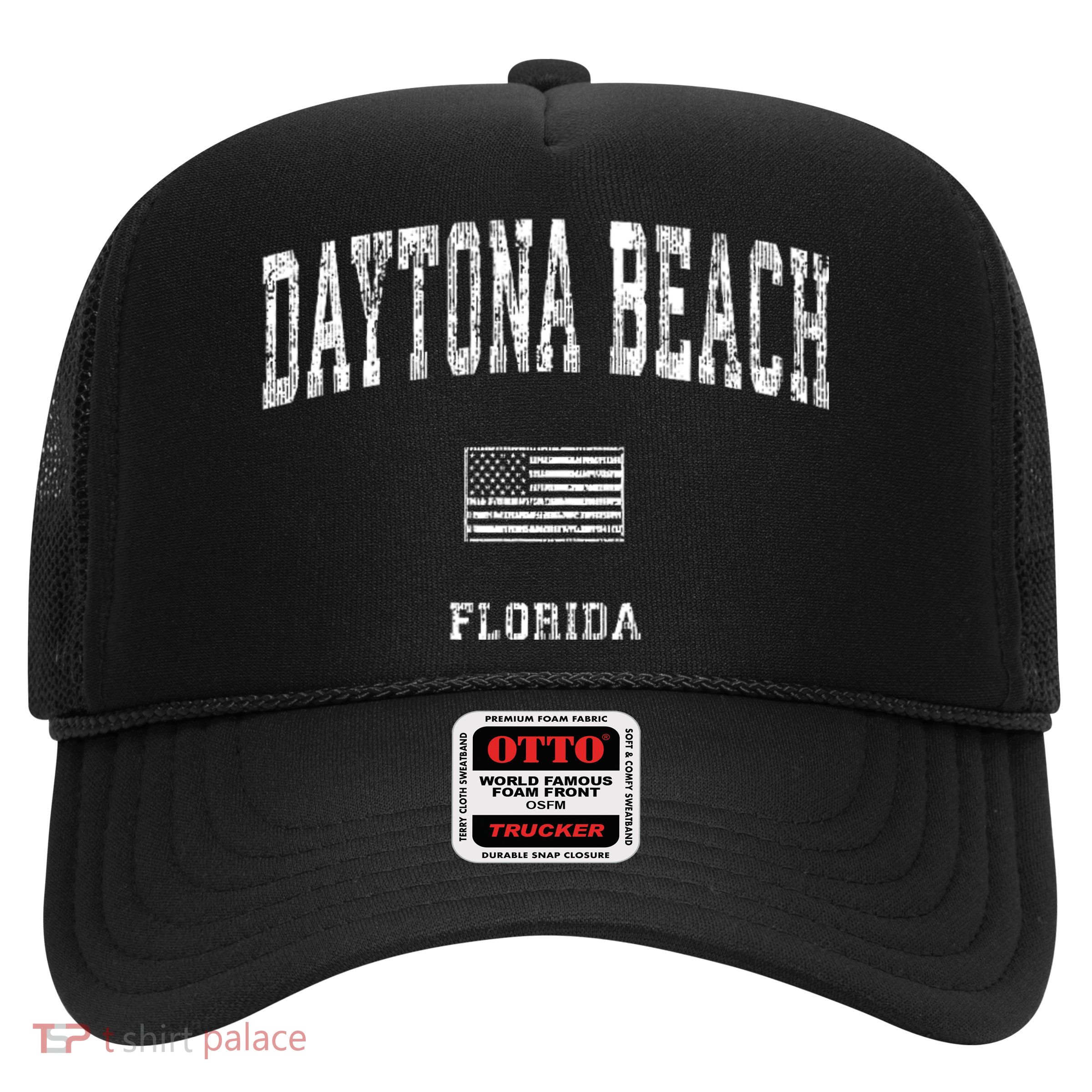 Daytona Beach Florida Fl Vintage American Flag Trucker Hat