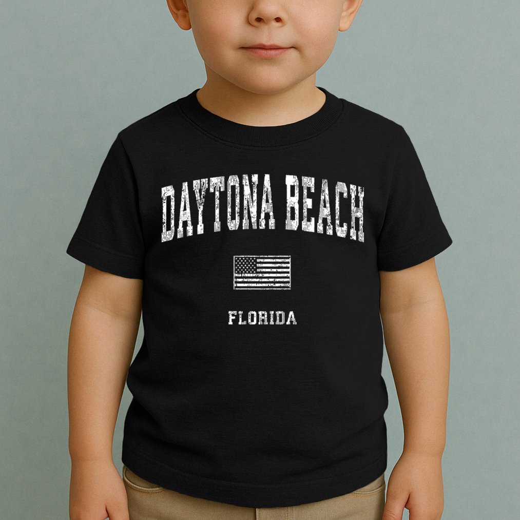 Daytona Beach Florida Fl Vintage American Flag Toddler T-Shirt