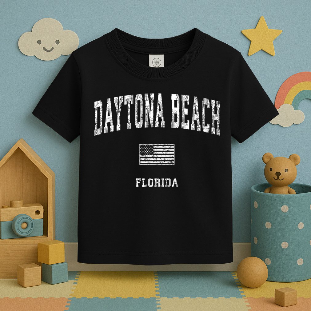 Daytona Beach Florida Fl Vintage American Flag Toddler T-Shirt