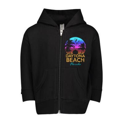 Daytona Beach Florida Vintage Sunset Summer Vibe Graphic Toddler Zip Fleece Hoodie