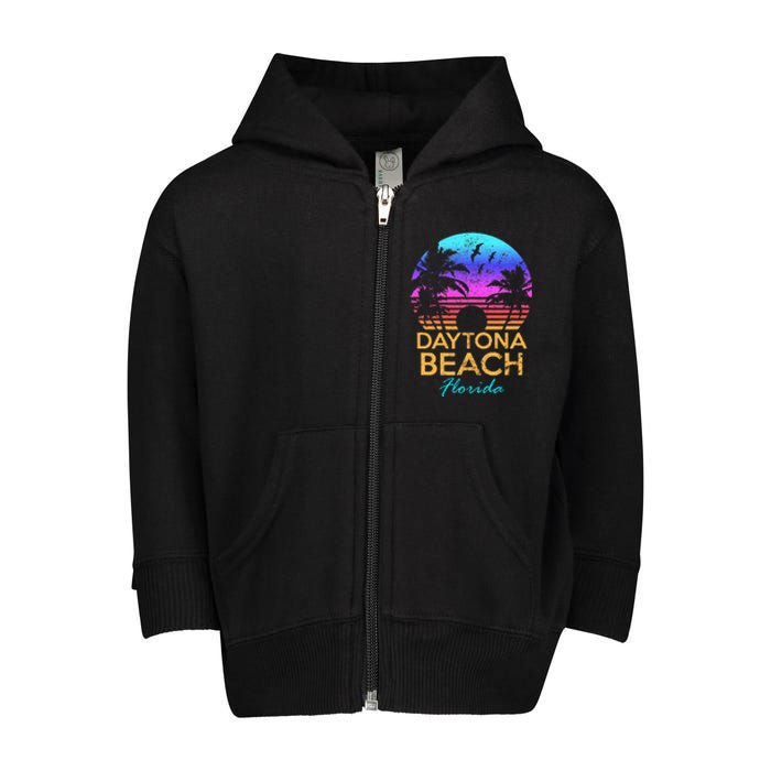 Daytona Beach Florida Vintage Sunset Summer Vibe Graphic Toddler Zip Fleece Hoodie