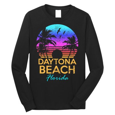 Daytona Beach Florida Vintage Sunset Summer Vibe Graphic Long Sleeve Shirt