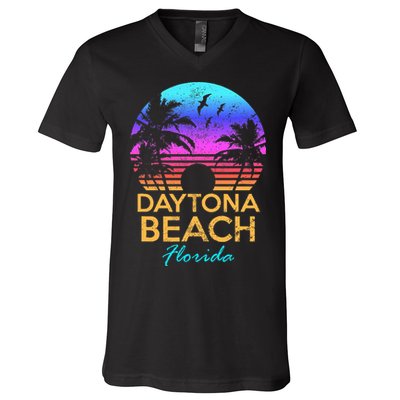Daytona Beach Florida Vintage Sunset Summer Vibe Graphic V-Neck T-Shirt