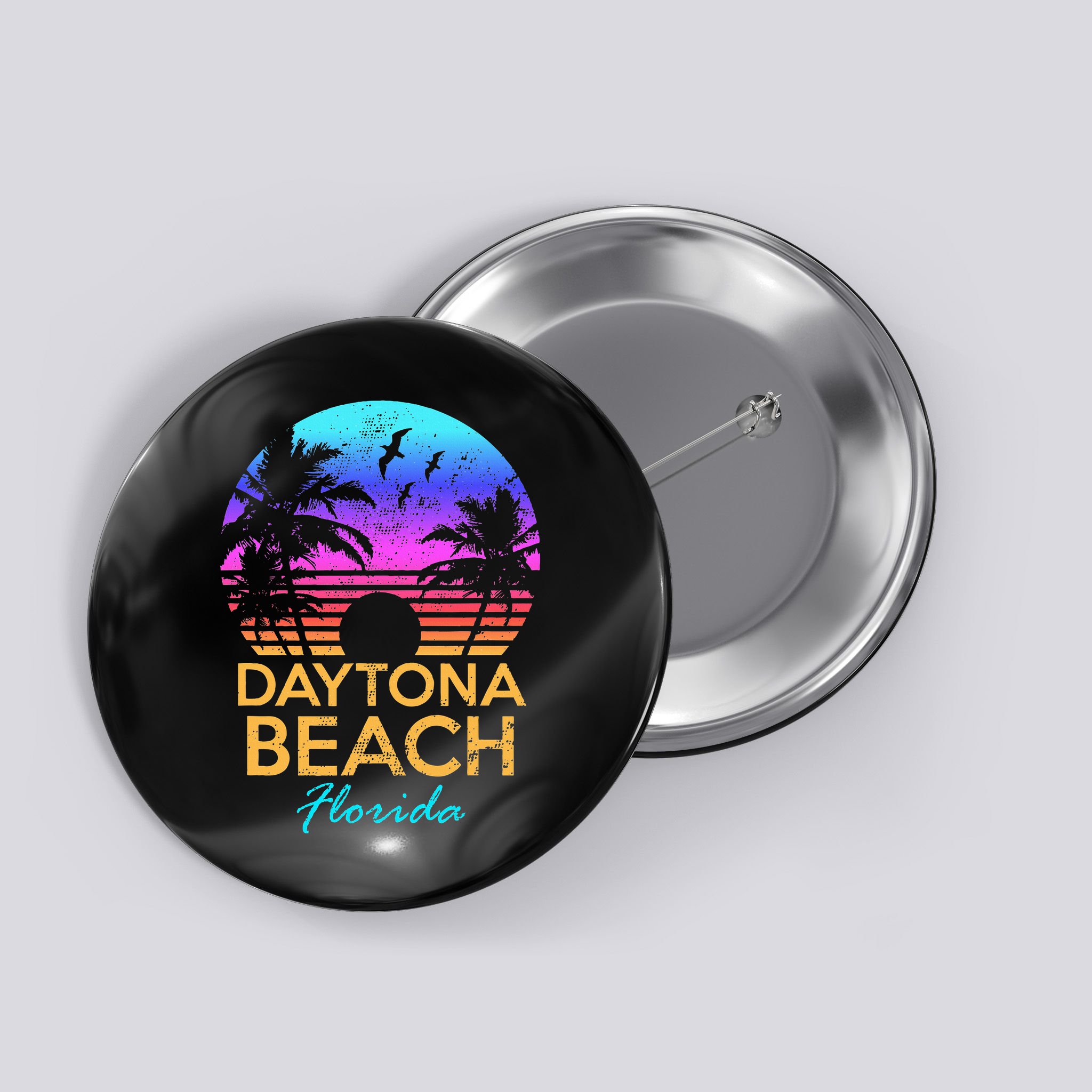Daytona Beach Florida Vintage Sunset Summer Vibe Graphic Button