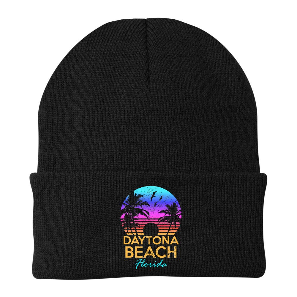 Daytona Beach Florida Vintage Sunset Summer Vibe Graphic Beanie