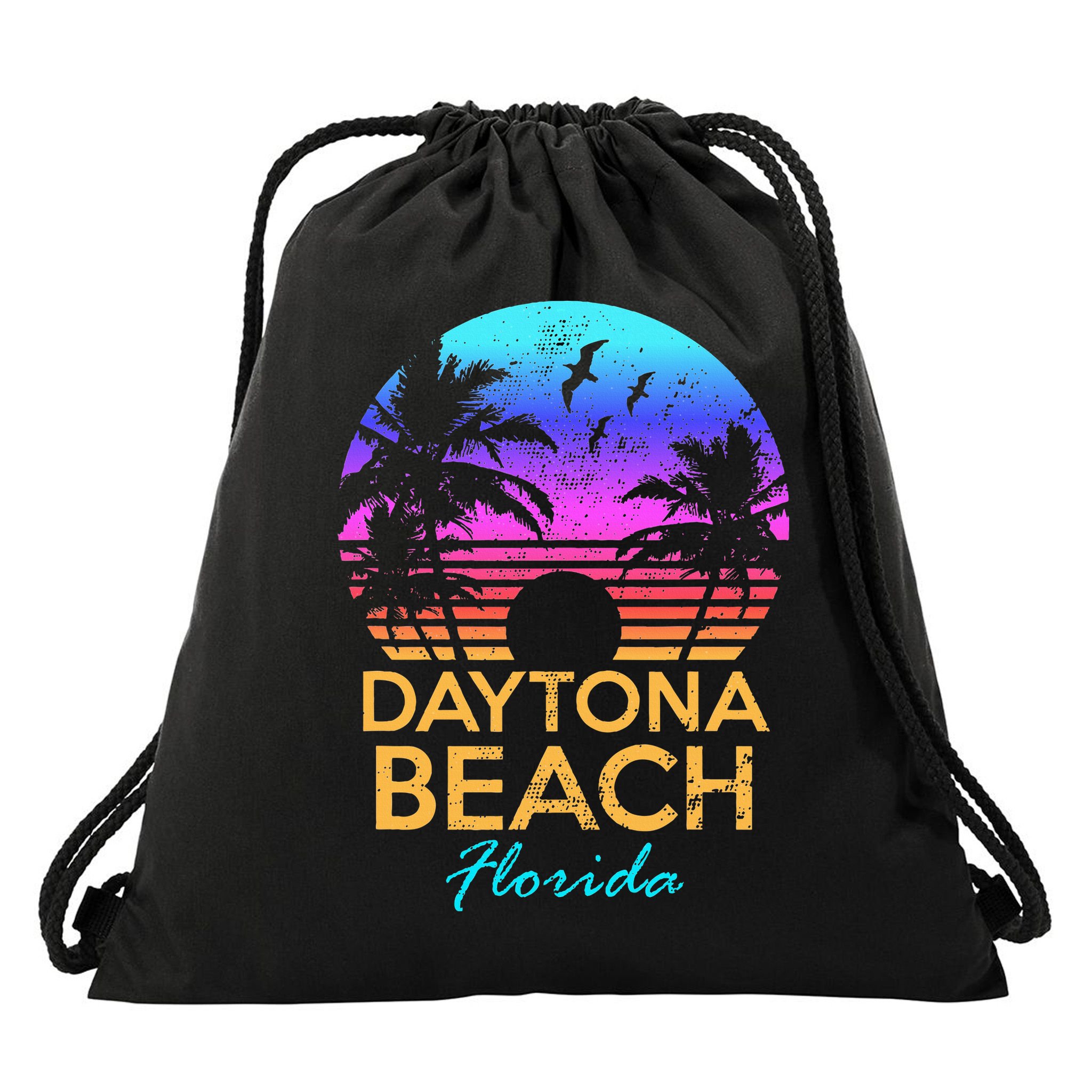 Daytona Beach Florida Vintage Sunset Summer Vibe Graphic Drawstring Bag