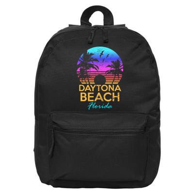 Daytona Beach Florida Vintage Sunset Summer Vibe Graphic 16 in Basic Backpack