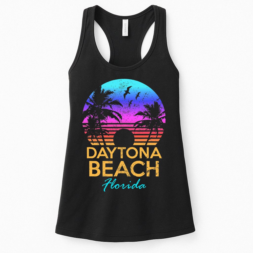 Daytona Beach Florida Vintage Sunset Summer Vibe Graphic Womens Tank Top