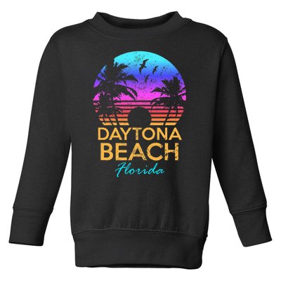 Daytona Beach Florida Vintage Sunset Summer Vibe Graphic Toddler Sweatshirt