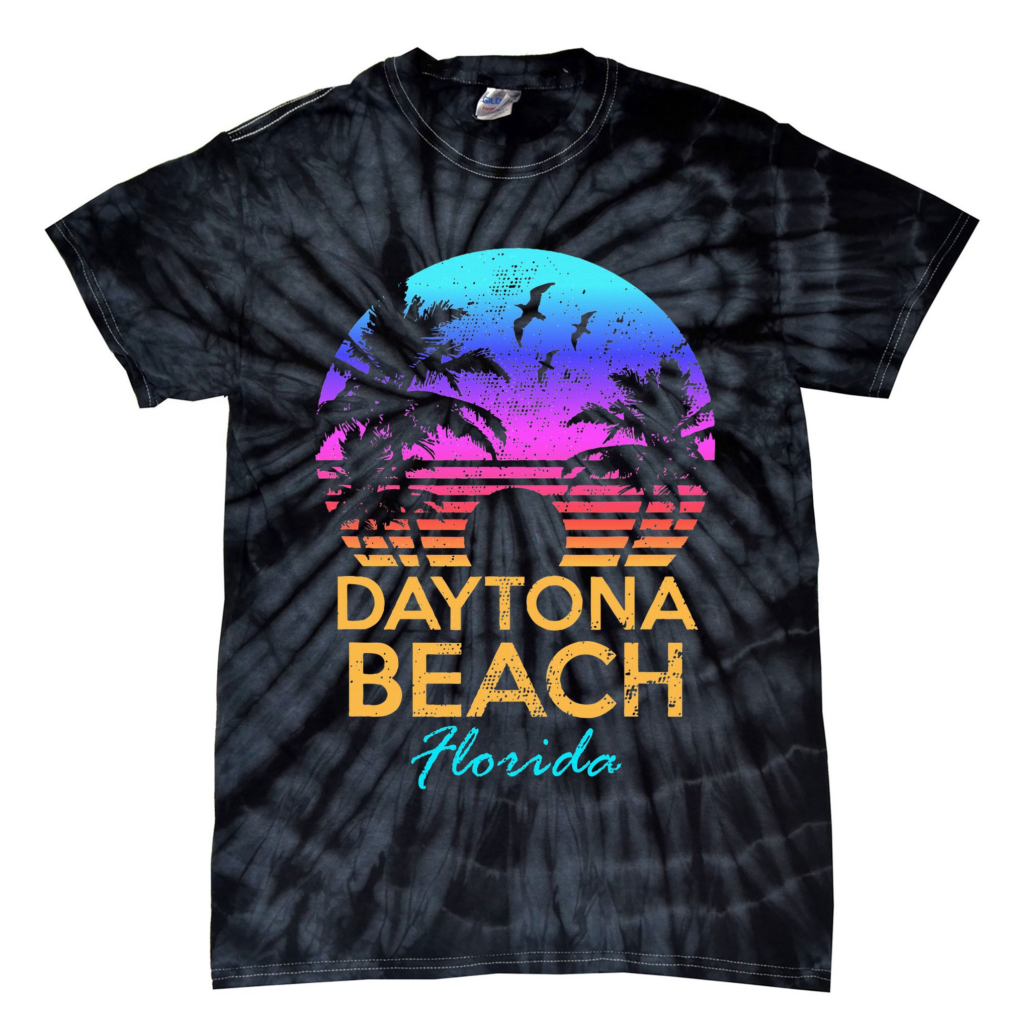 Daytona Beach Florida Vintage Sunset Summer Vibe Graphic Tie-Dye T-Shirt