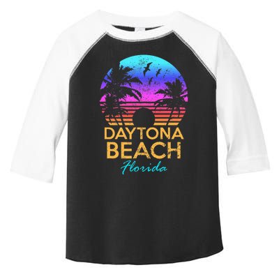 Daytona Beach Florida Vintage Sunset Summer Vibe Graphic Toddler Fine Jersey T-Shirt