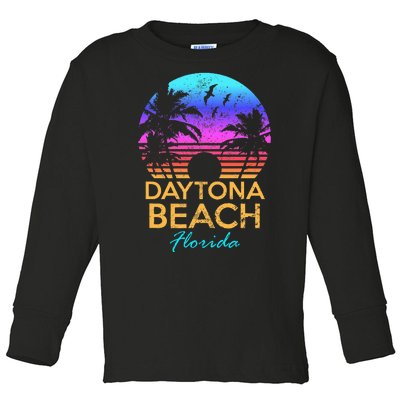 Daytona Beach Florida Vintage Sunset Summer Vibe Graphic Toddler Long Sleeve Shirt