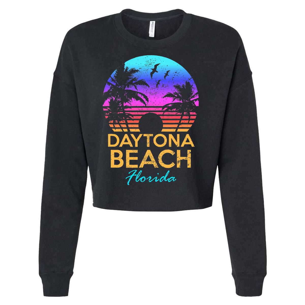 Daytona Beach Florida Vintage Sunset Summer Vibe Graphic Cropped Pullover Crew